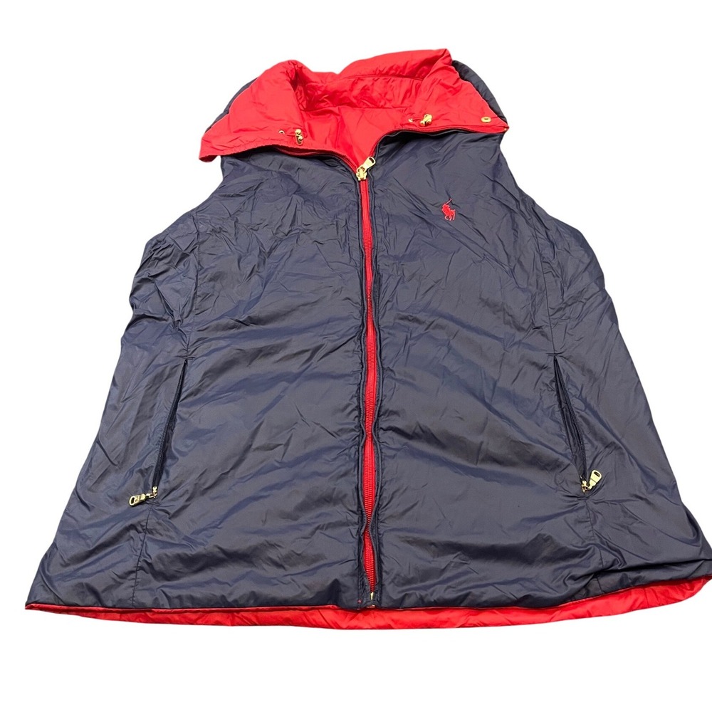 Ralph Lauren Golf Reversible Vest Womens M Navy Blue‎ Red Full Zip Puffer